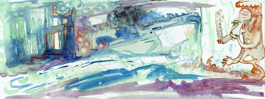 watercolour smoker sketch